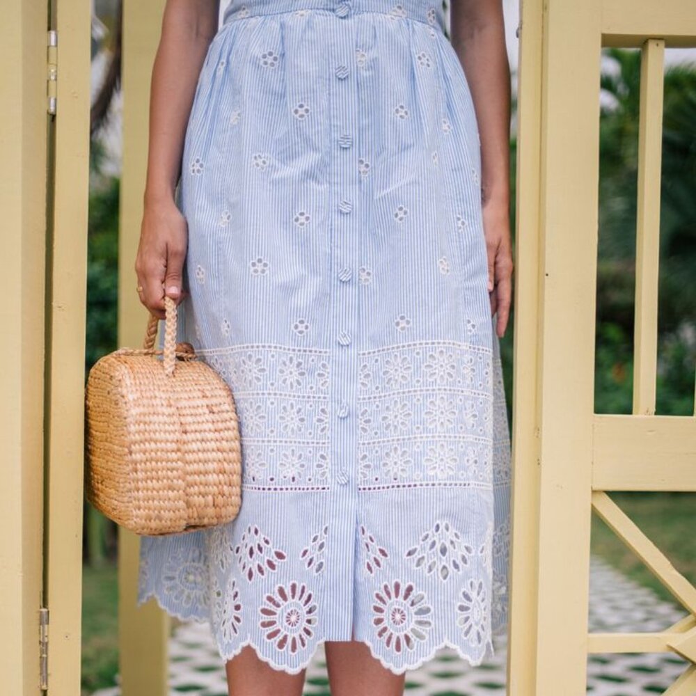 Sea New York NY Exploded Eyelet Stripe dress 8 blue